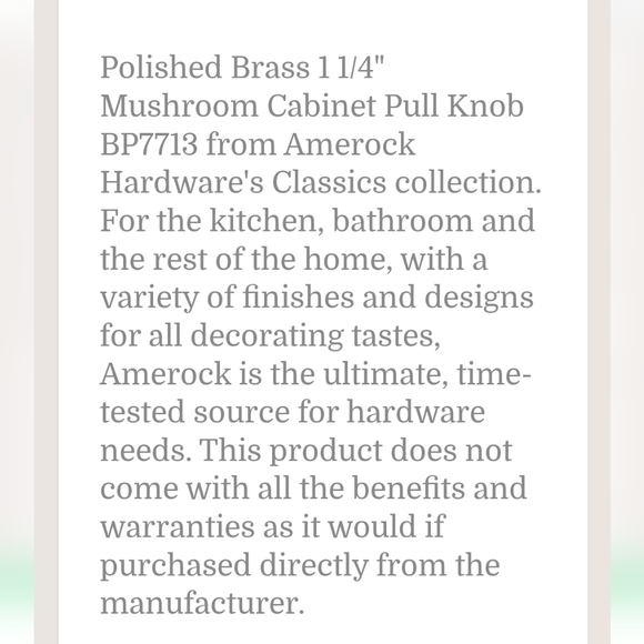 Amerock Classics Polished Brass 1 1/4" Mushroom Cabinet Pull Knob BP771-3 New - Picture 4 of 4